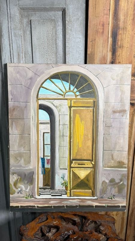 Óleo "Fachada" de León, 50 x 40 cm, S/Marco