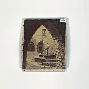 Cuadro al óleo "Fuente" firmado R. Lemonnier, 24 x 20 cm - imagen 1