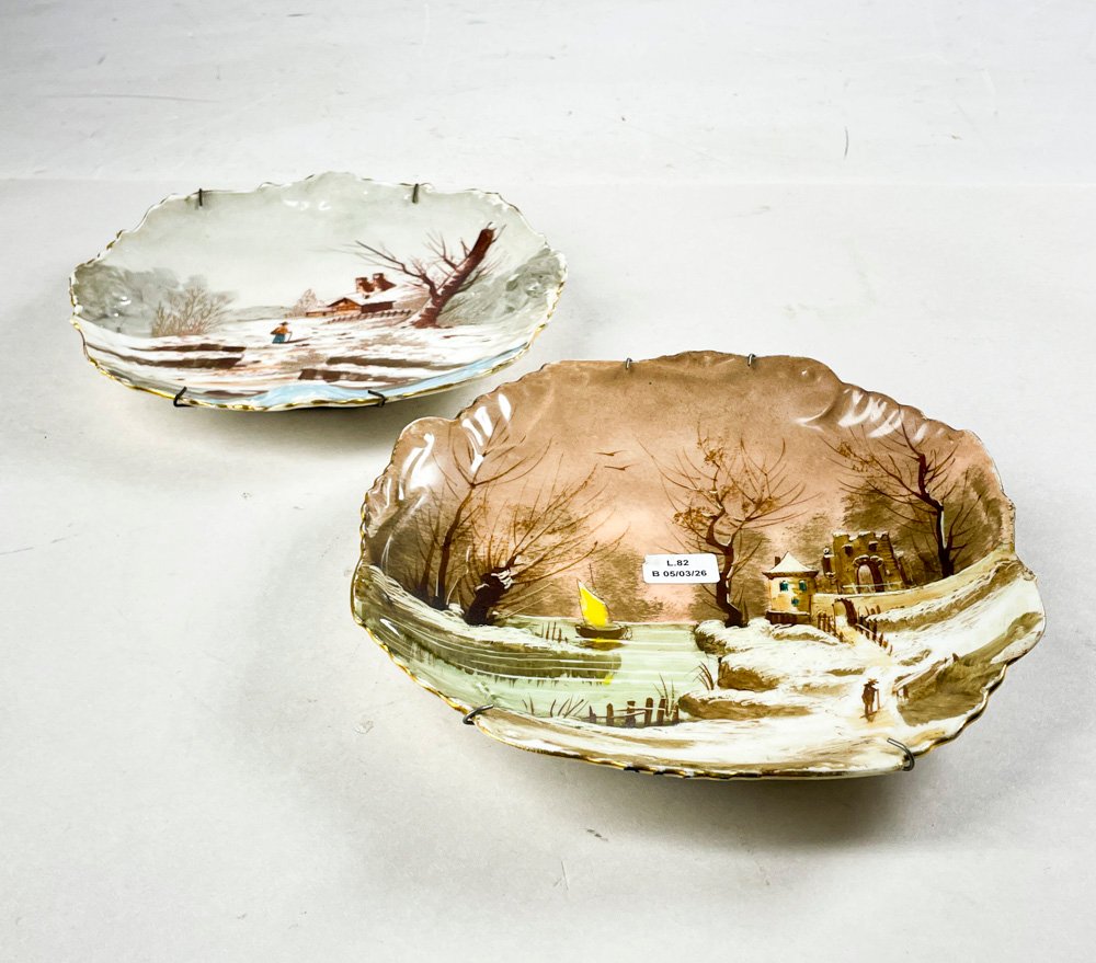 Dos platos en porcelana Limoges con paisaje nevado - imagen 2