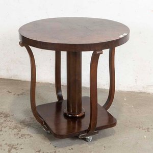 Mesa Auxiliar Rodante Estilo Art Decó Circular Madera Oscura - imagen 1