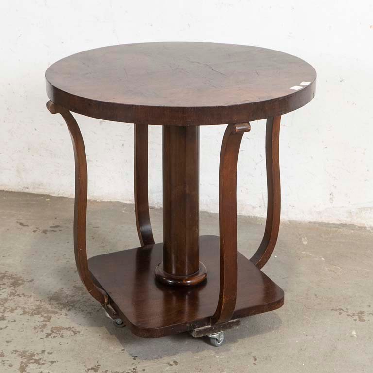Mesa Auxiliar Rodante Estilo Art Decó Circular Madera Oscura