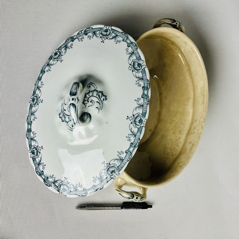 Sopera antigua de loza inglesa sellada sellada Myott Son depósito con manchas - imagen 3