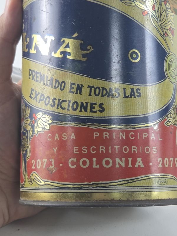 Antigua lata en chapa litografiada de cafés y tés El Chaná - imagen 4