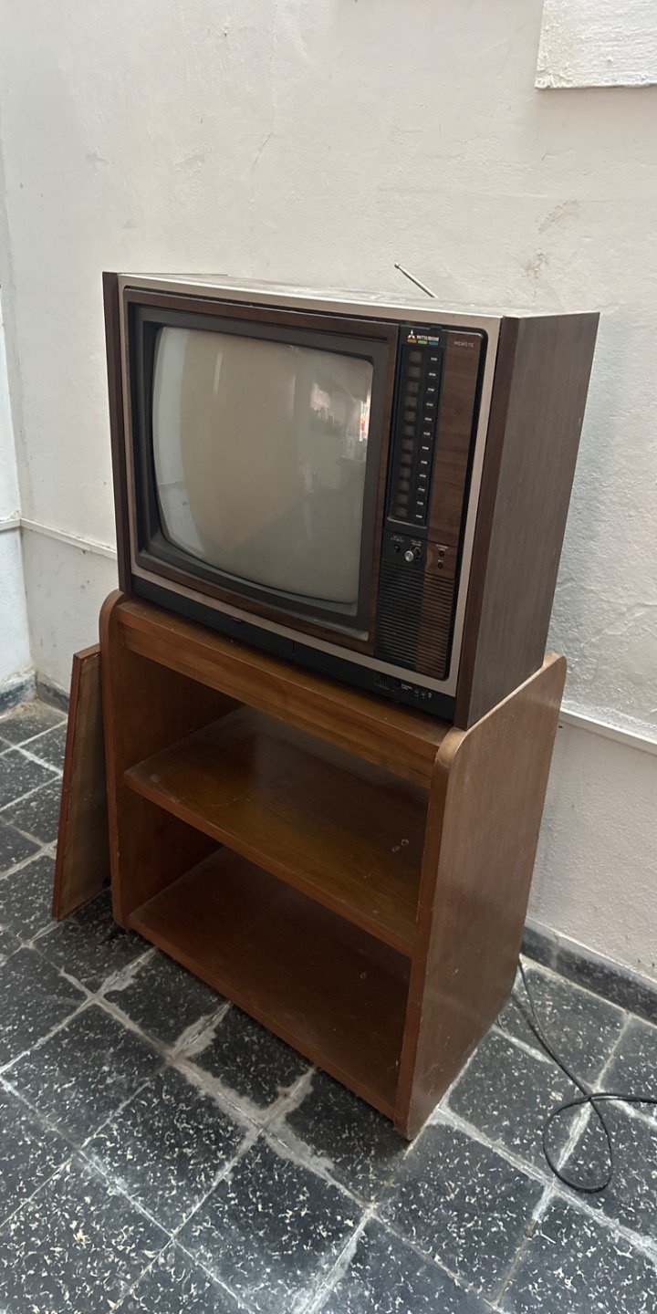Televisor Antiguo con Mueble Rack de Madera