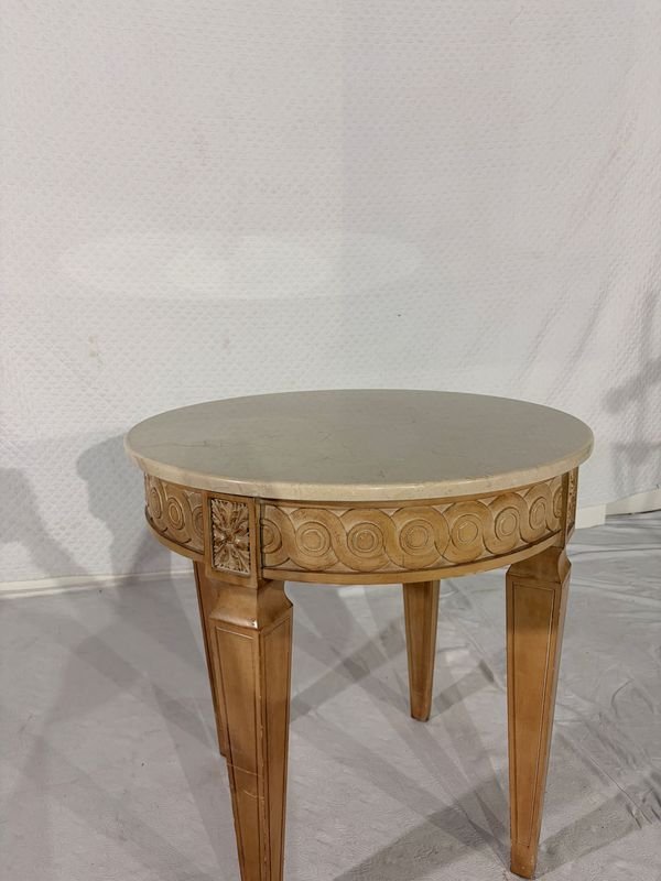 Juego de 2 Mesitas Redondas Beige con Tapa de Mármol - imagen 1