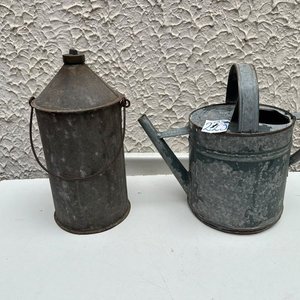 Antiguo Tacho de Queroseno de Bronce y Regadera de Ojalata - imagen 2