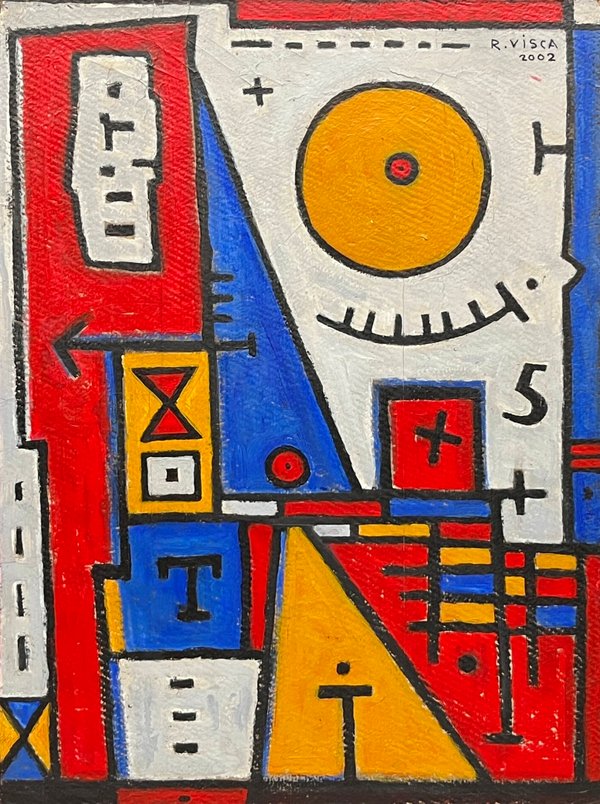 Composición en Colores Primarios de Rodolfo Visca - Acrílico sobre Cartón Firmado y Fechado 2002 - imagen 1