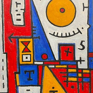 Composición en Colores Primarios de Rodolfo Visca - Acrílico sobre Cartón Firmado y Fechado 2002 - imagen 1
