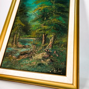 Cuadro al Óleo "Árbol en el Río" con Marco de Madera - 72 x 51 cm - imagen 2