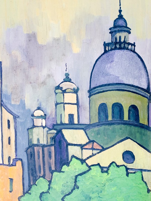 Pintura óleo sobre fibra de Setti, caseríos y catedral - imagen 3