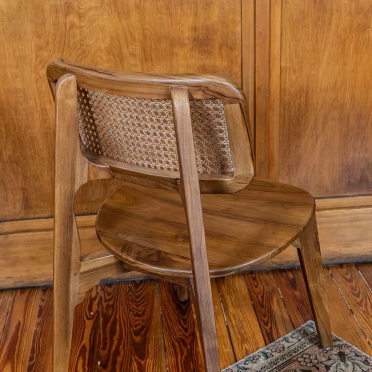Silla de madera teka con respaldo esterillado - Medidas: 47x56x83cm - imagen 3