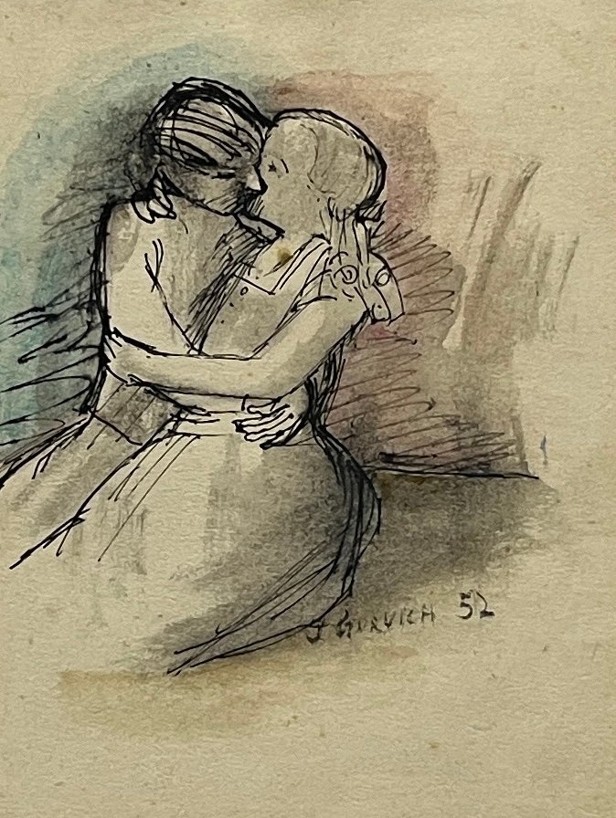 Acuarela "El Beso" de José Gurvich, 1952