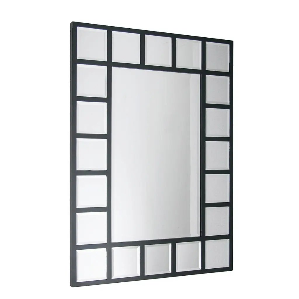 Espejo Marco Cuadriculado Madera Negro 61x85cm
