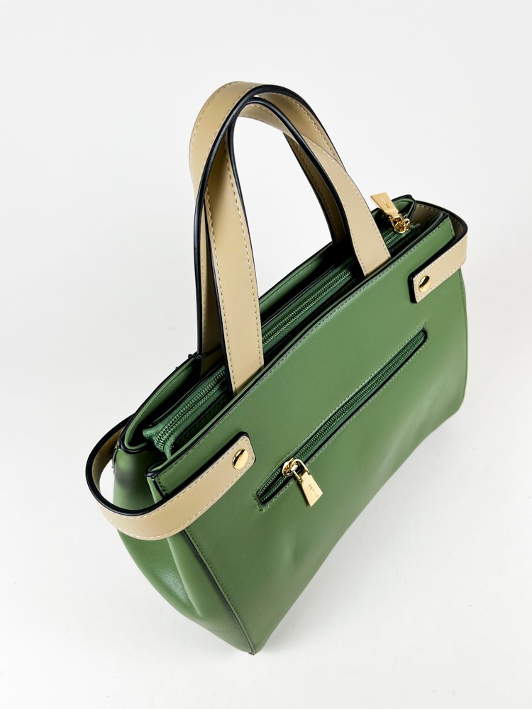 Cartera de Cuero para Dama Zenit en Oliva y Beige - imagen 2