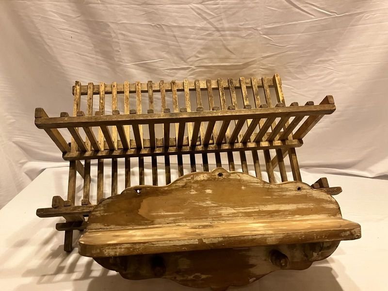 Escurridor y Estante Rústico de Madera para Cocina Vintage