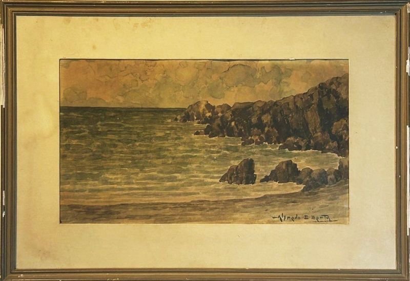 Acuarela "Costa Rocosa" Atribuida a Alfredo Berta