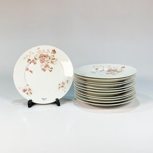 Doce Platos Llanos de Porcelana Limoges con Decoración Floral - imagen 1