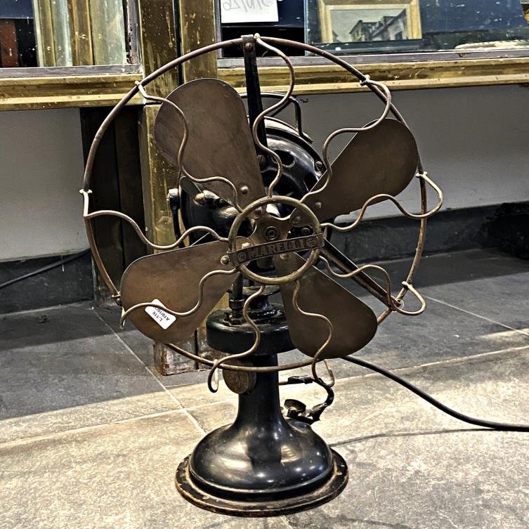 Ventilador Antiguo Marelli con Paletas de Bronce - Funciona