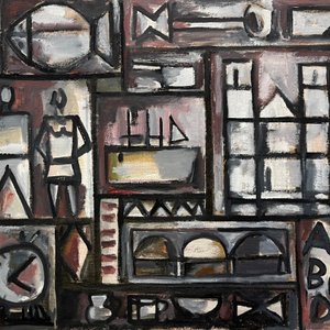 Oleo "Constructivo blanco y negro" de Jonio Montiel - 38 x 59 cm - imagen 1