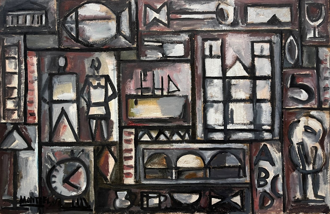 Oleo "Constructivo blanco y negro" de Jonio Montiel - 38 x 59 cm