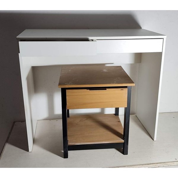 Escritorio Blanco con Cajón y Mesita Auxiliar de Madera