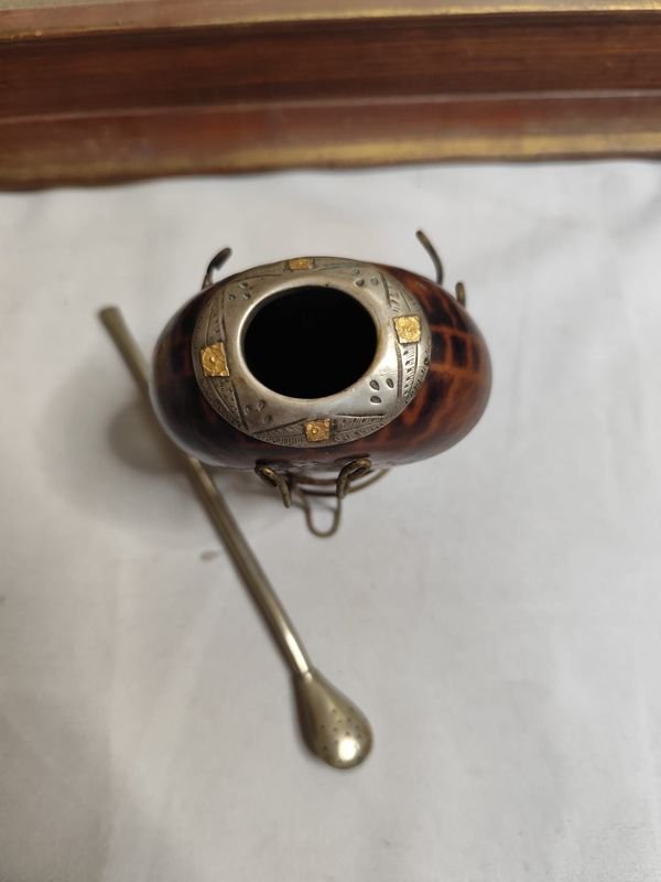Mate Galleta con Virola y Bombilla en Plata y Oro - imagen 3