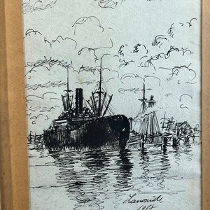 Lote siguiente: Obra de Manuel Larravide: Marina a Tinta Firmada 1908