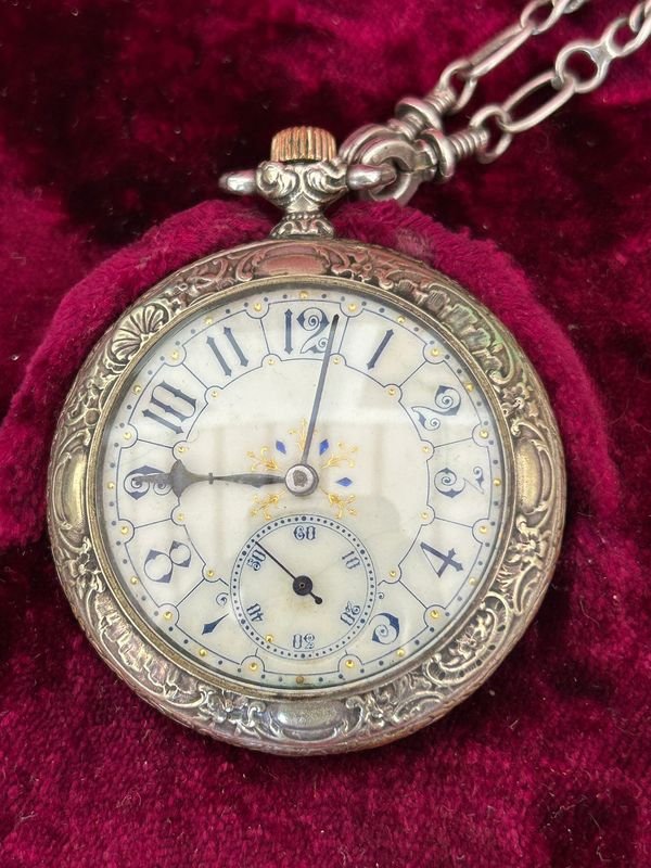 Antiguo y lujoso reloj de bolsillo esfera de loza impecable estado y funcionamiento en su caja original - imagen 6