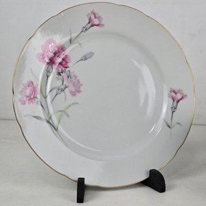 10 Platos de Porcelana Japonesa Tono Hin con Claveles Rosados y Bordes Dorados - imagen 2