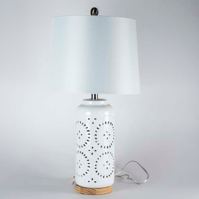 Lámpara de mesa de cerámica y madera con pantalla - imagen 1