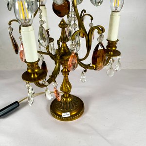 Lámpara de Mesa Girandole en Bronce Labrado con Cristales y Tres Luces - imagen 2