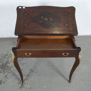 Mesa Libro Francesa de Juego con Marqueterie y Bronce - imagen 3
