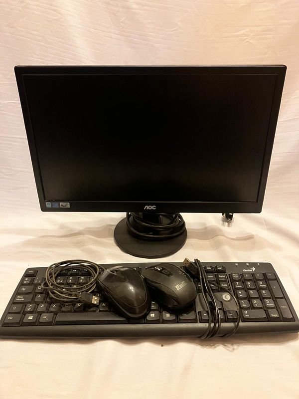 Monitor AOC, Teclado Genius y Mouse con Cable - Set Informático