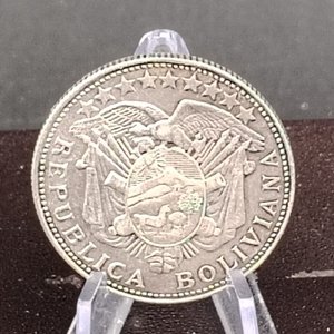 Moneda Boliviana 50 Centavos 1900 Plata - Ceca Santiago Chile - imagen 3