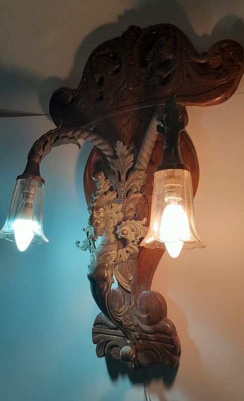 Antigua Iluminacion de pared Fines de 1800 Grifo de Bronce con su patina Original una Raresa - imagen 6