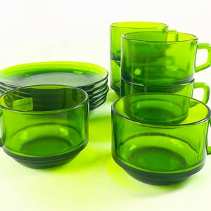 Juego de 6 Tazas y Platillos Durax de Vidrio Verde - imagen 3