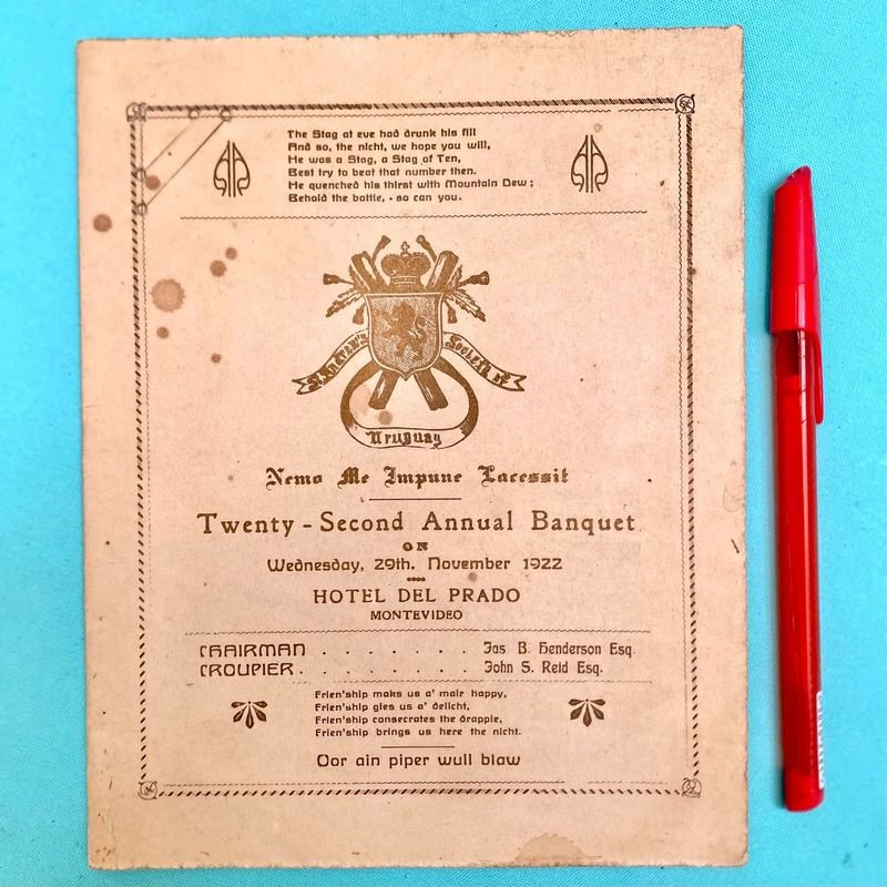 Menú y Programa Antiguo Banquete Sociedad de San Andrés Uruguay 1922
