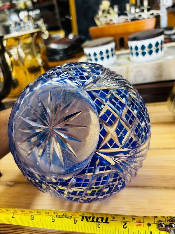 Florero cristal azul sano - Vaso de cristal azul - imagen 5