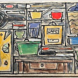 Oleo "Constructivo" de Walter Deliotti - 17 x 23 cm - imagen 2