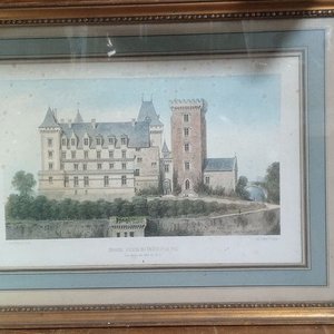 Grabado Antiguo Enmarcado: Fachada Principal Castillo de Pau (Château de Pau) - imagen 1