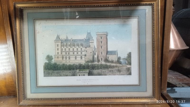 Grabado Antiguo Enmarcado: Fachada Principal Castillo de Pau (Château de Pau)