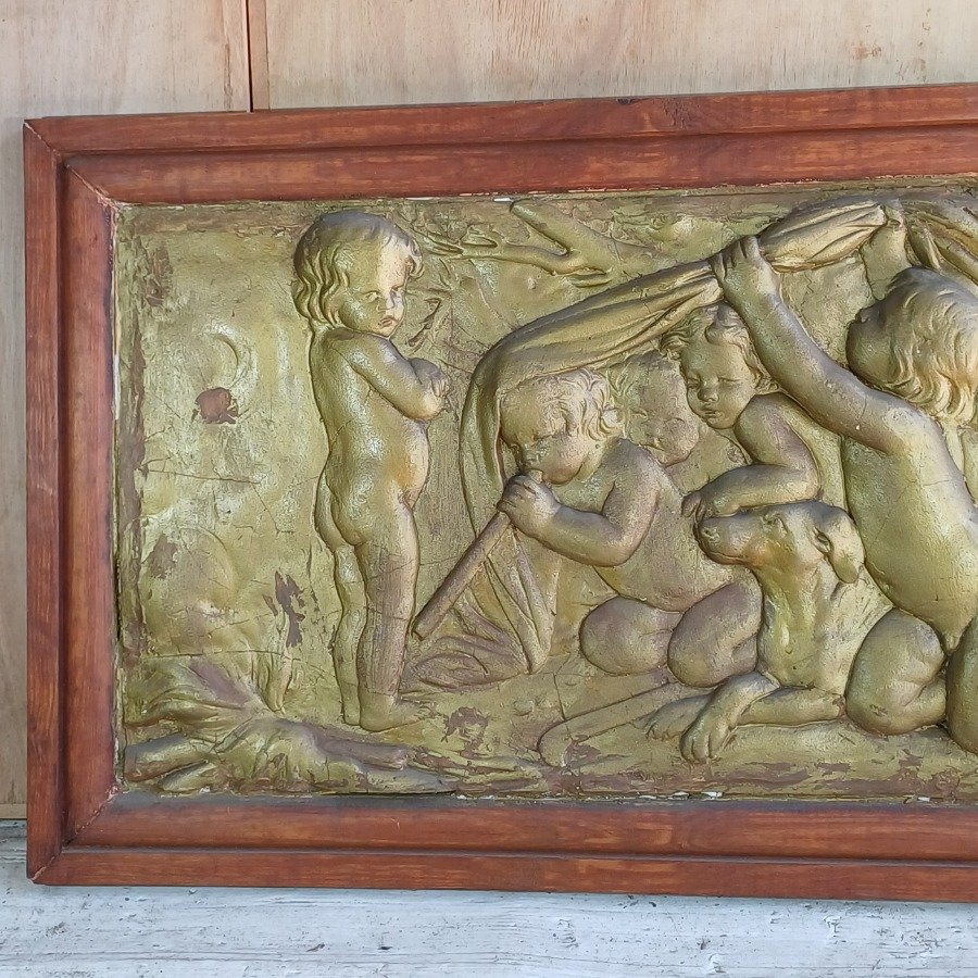 Panel de yeso en sobre relieve patinado y enmarcado - imagen 3