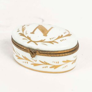 Alhajero Oval de Porcelana Limoges con Bronce y Detalle Dorado - imagen 1