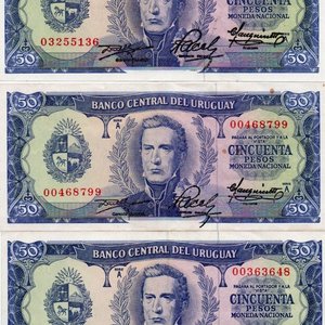 3 Billetes de 50 Pesos Uruguayos UNC - imagen 2