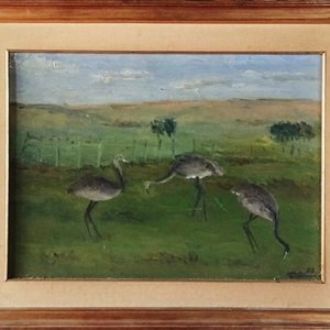 Lote anterior: Óleo Atribuido a Pedro Alonso: Paisaje Rural con Ñandúes