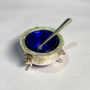 Bandeja con Azucarero y Recipiente de Vidrio Azul y Metal Plateado - imagen 3