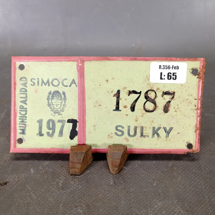Antigua placa patente Sulky de 1977, Municipalidad de Simoca (Argentina) - imagen 2