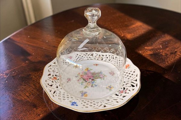 Quesera Alemana Schumann Arzberg Bavaria Porcelana Calada Floral Dorada - imagen 1