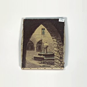 Cuadro al óleo "Fuente" firmado R. Lemonnier, 24 x 20 cm - imagen 2