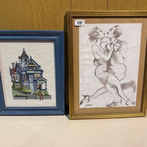 Lote de Dos Cuadros: Dibujo a Lápiz y Bordado de Casa - imagen 3
